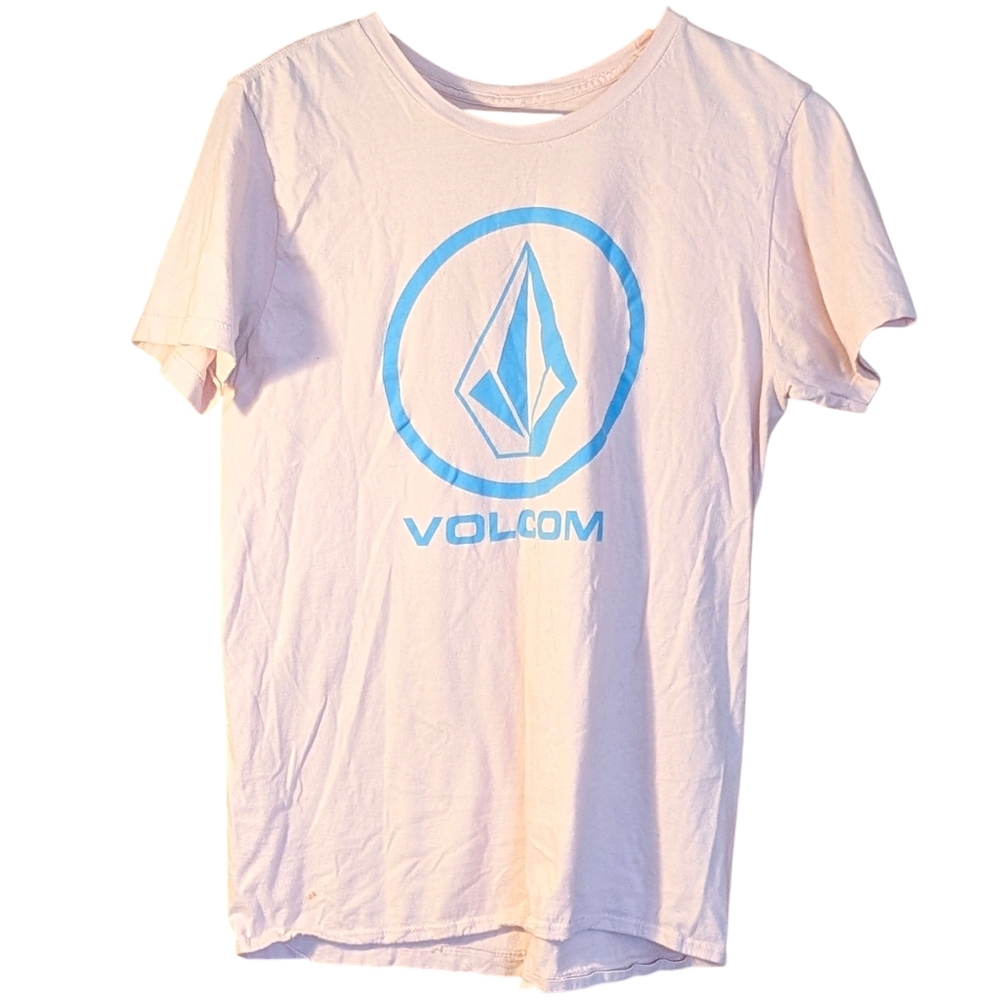Volcom Pink Tee with Blue Logo Medium Casual Grunge Skater